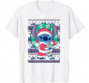 Disney Lilo Stitch Christmas Santa Stitch Ugly Sweater T-Shirt